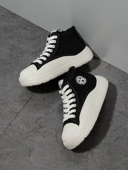 Two-Tone Platform Canvas High-Top Sneakers