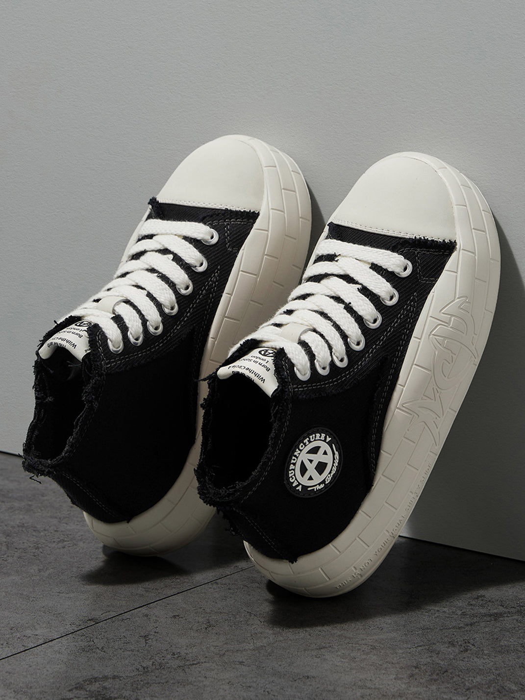 Two-Tone Platform Canvas High-Top Sneakers