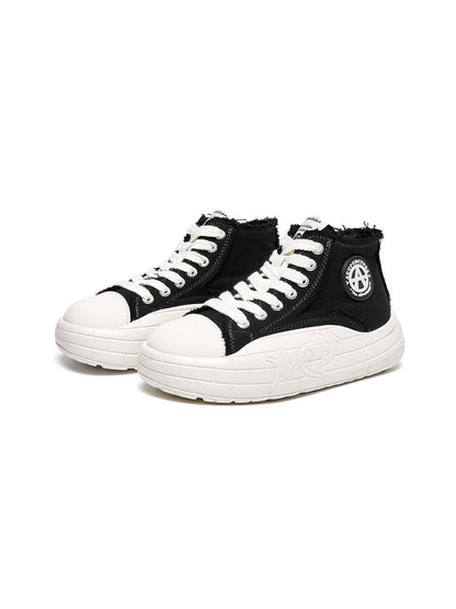 Two-Tone Platform Canvas High-Top Sneakers