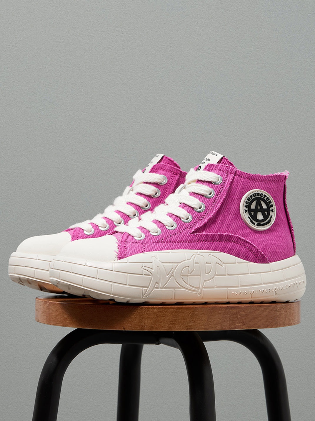 Two-Tone Platform Canvas High-Top Sneakers