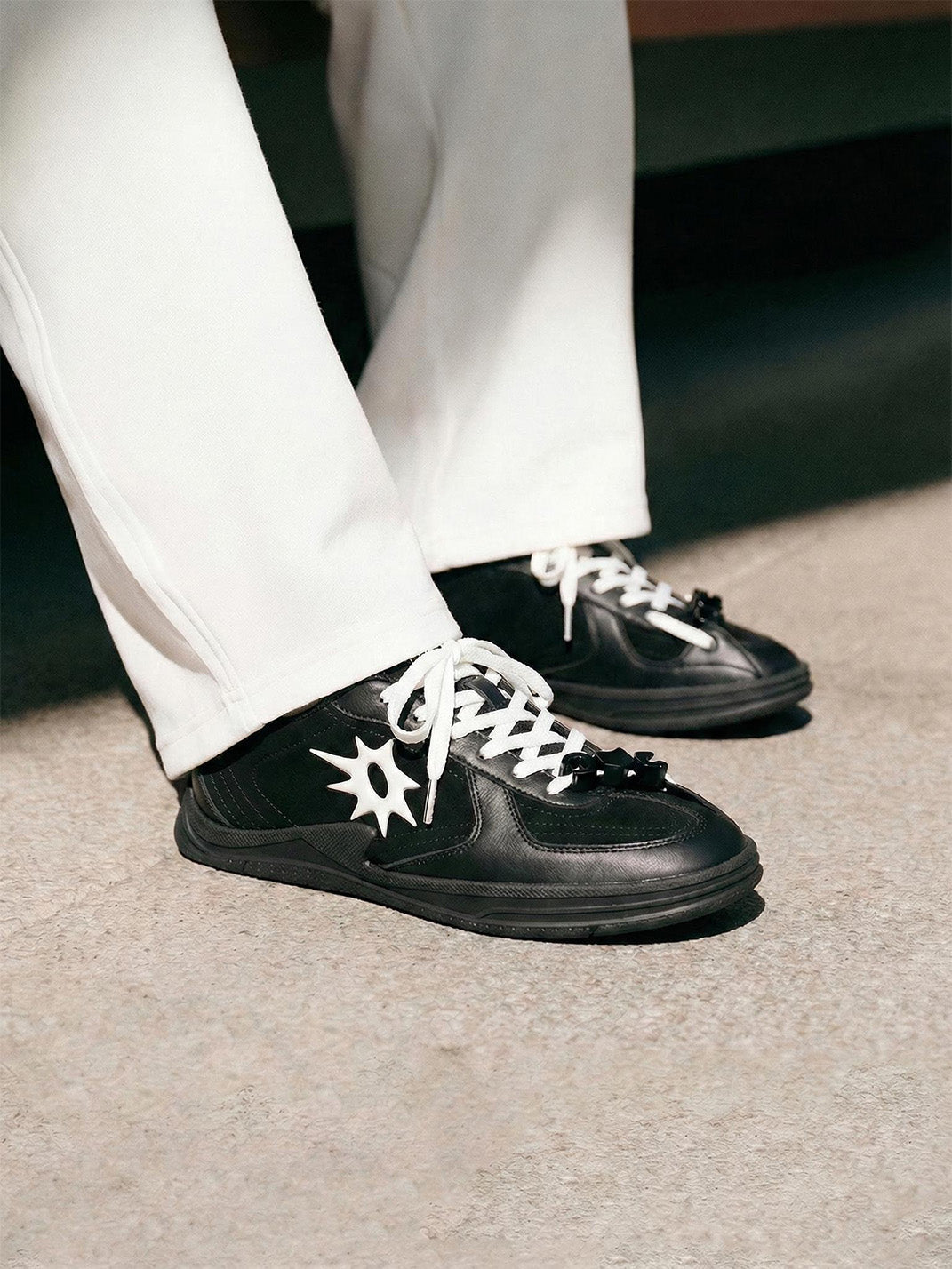 Solar-Applique Leather Court Sneakers