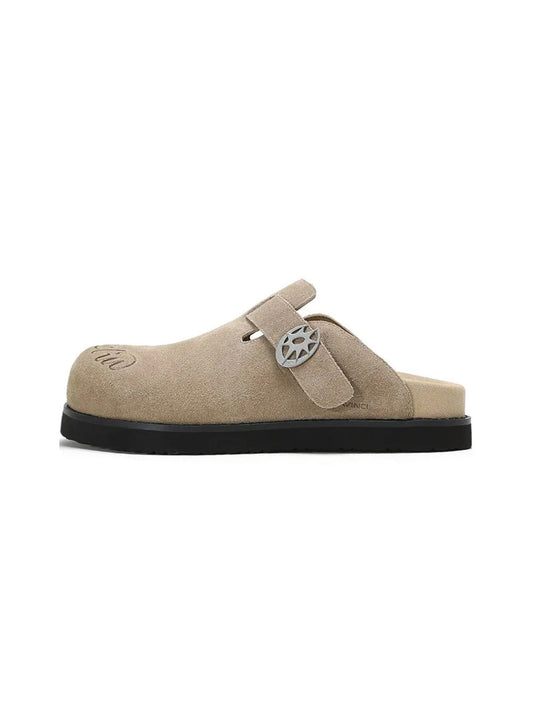 Solar-Buckle Suede Comfort Slides