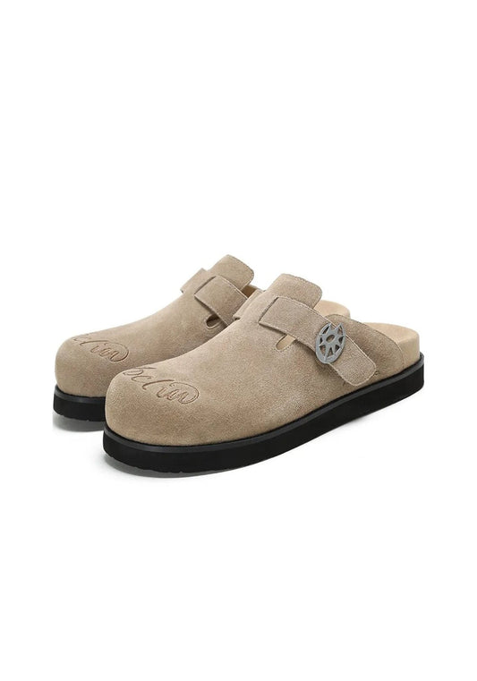 Solar-Buckle Suede Comfort Slides