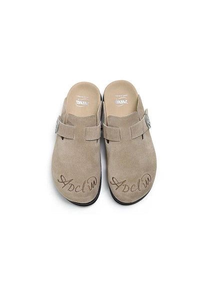 Solar-Buckle Suede Comfort Slides