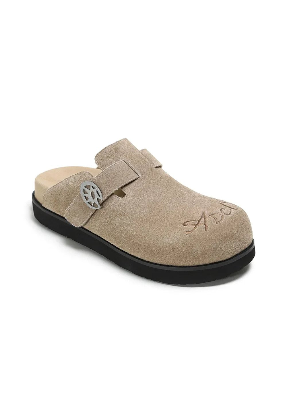 Solar-Buckle Suede Comfort Slides