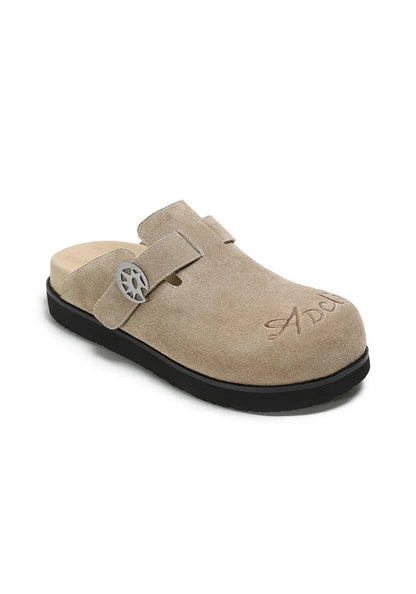 Solar-Buckle Suede Comfort Slides