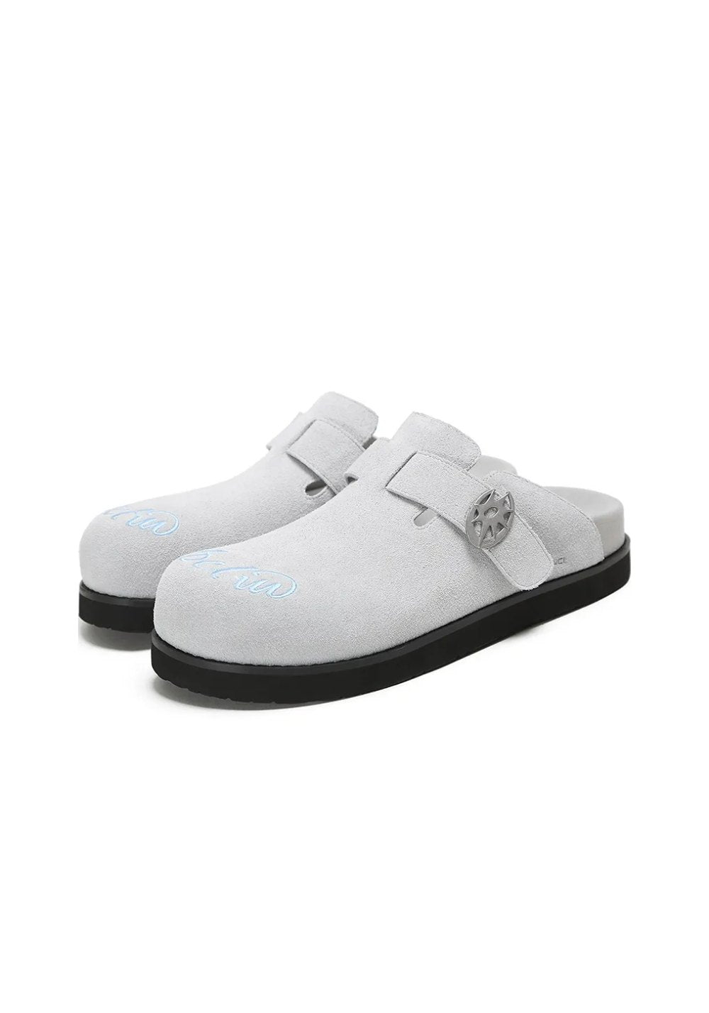 Solar-Buckle Suede Comfort Slides
