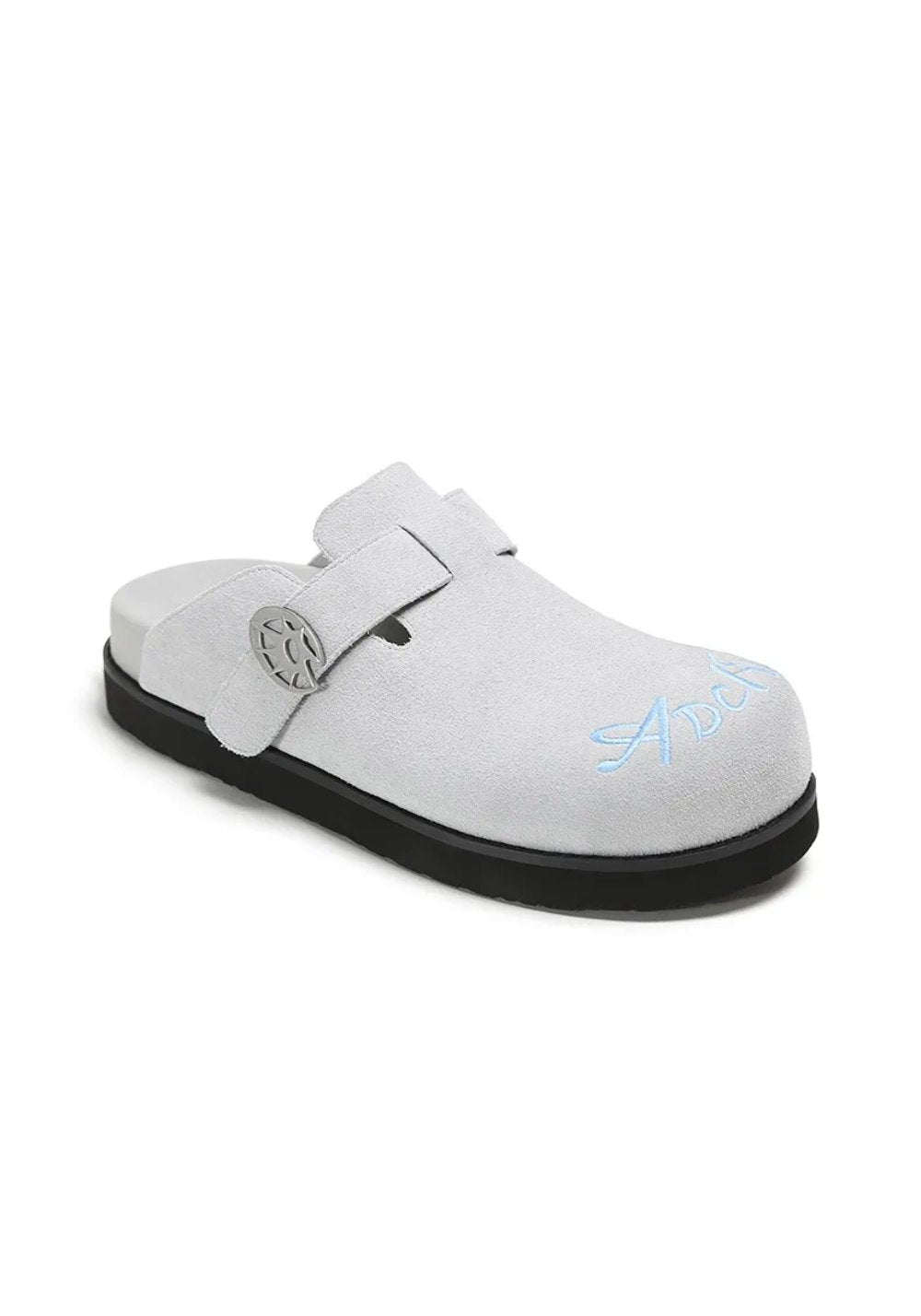 Solar-Buckle Suede Comfort Slides