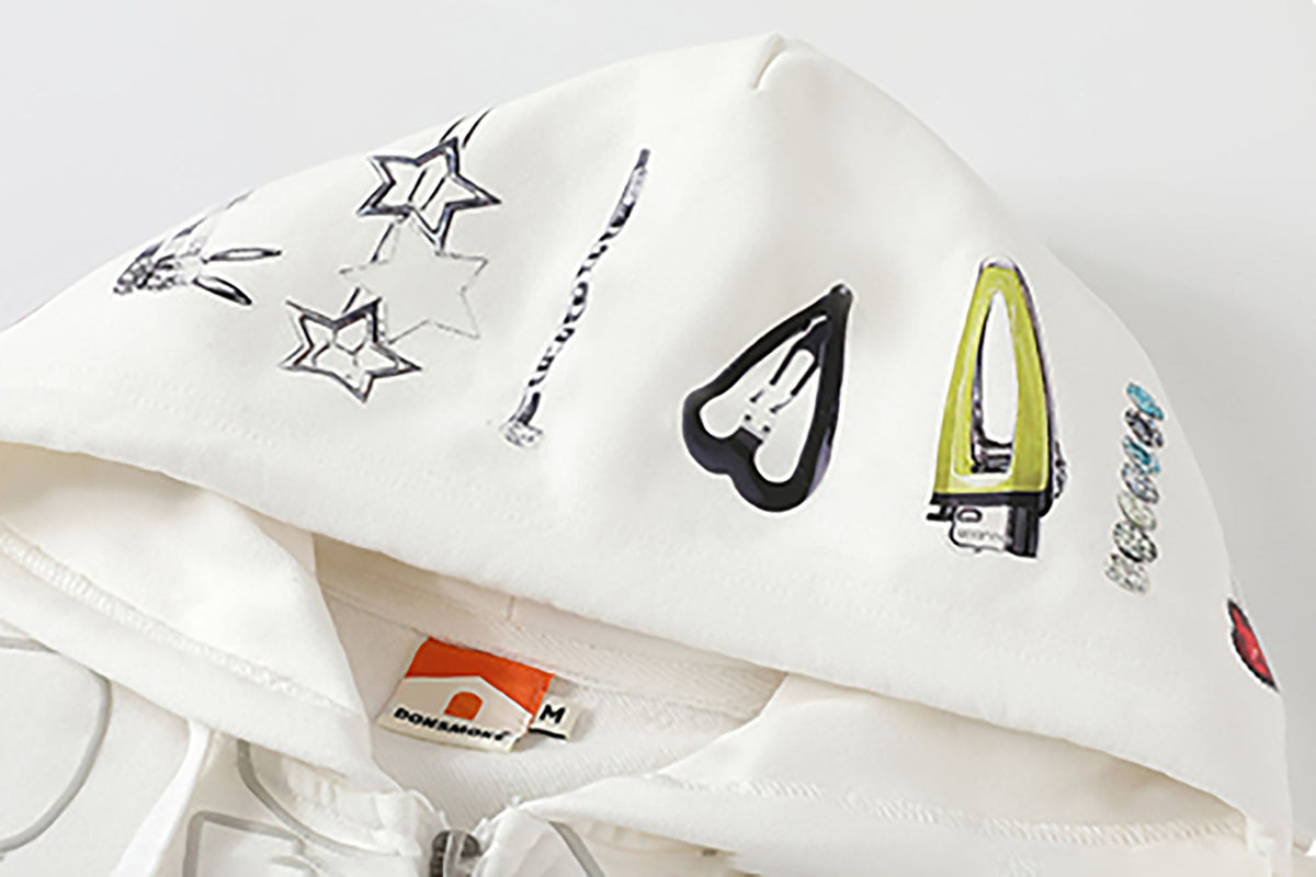 DONSMOKE Hairclip Graphic Double-Zip Hooded Jacket