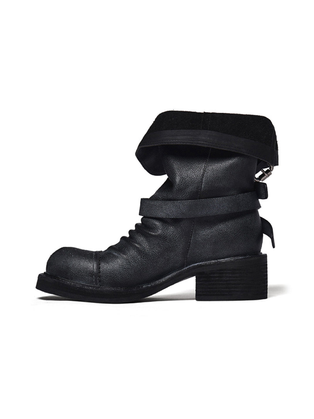 Distressed Triple-Buckle Ankle Boots