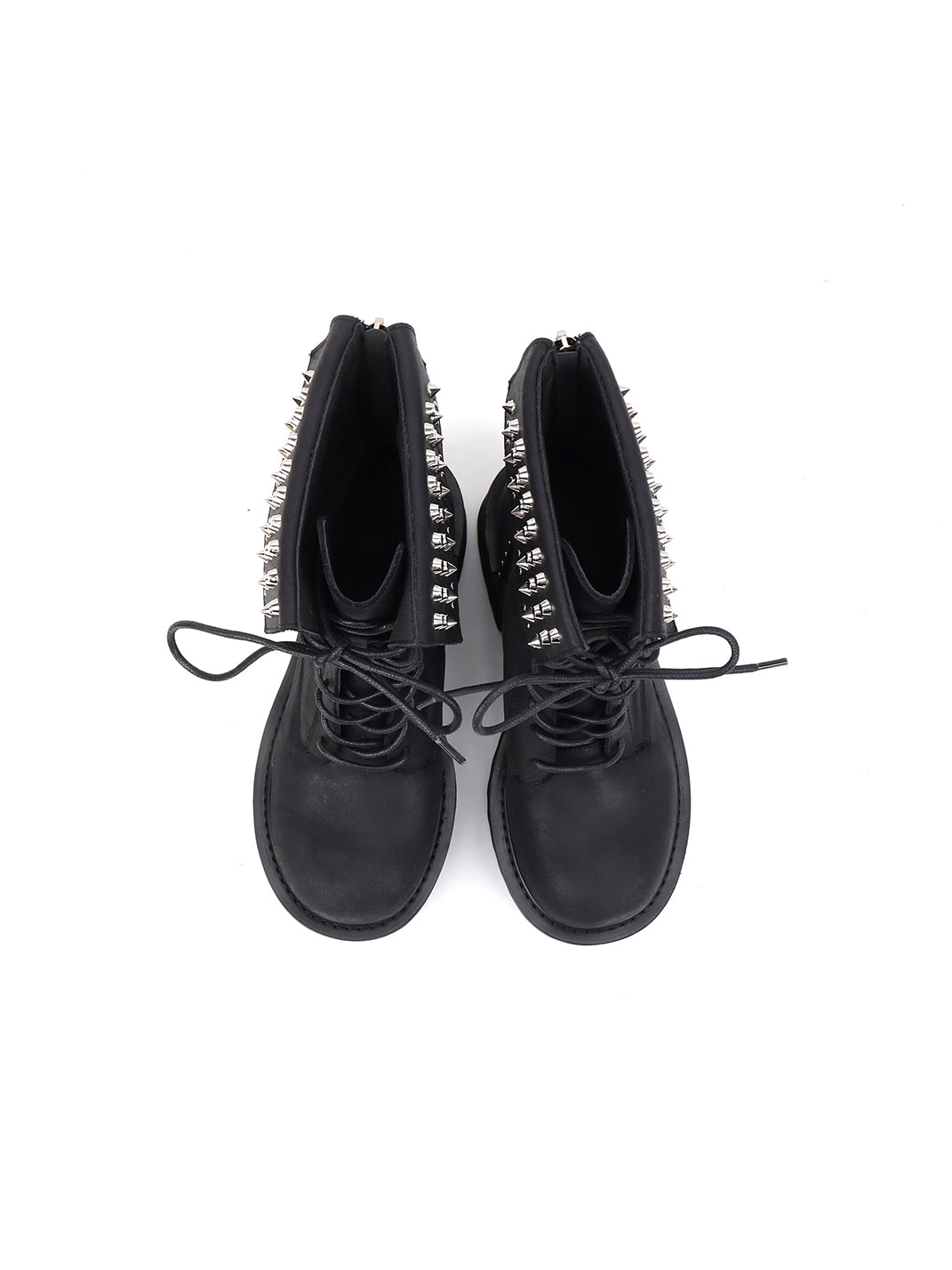 Studded-Cuff Distressed Leather Combat Boots