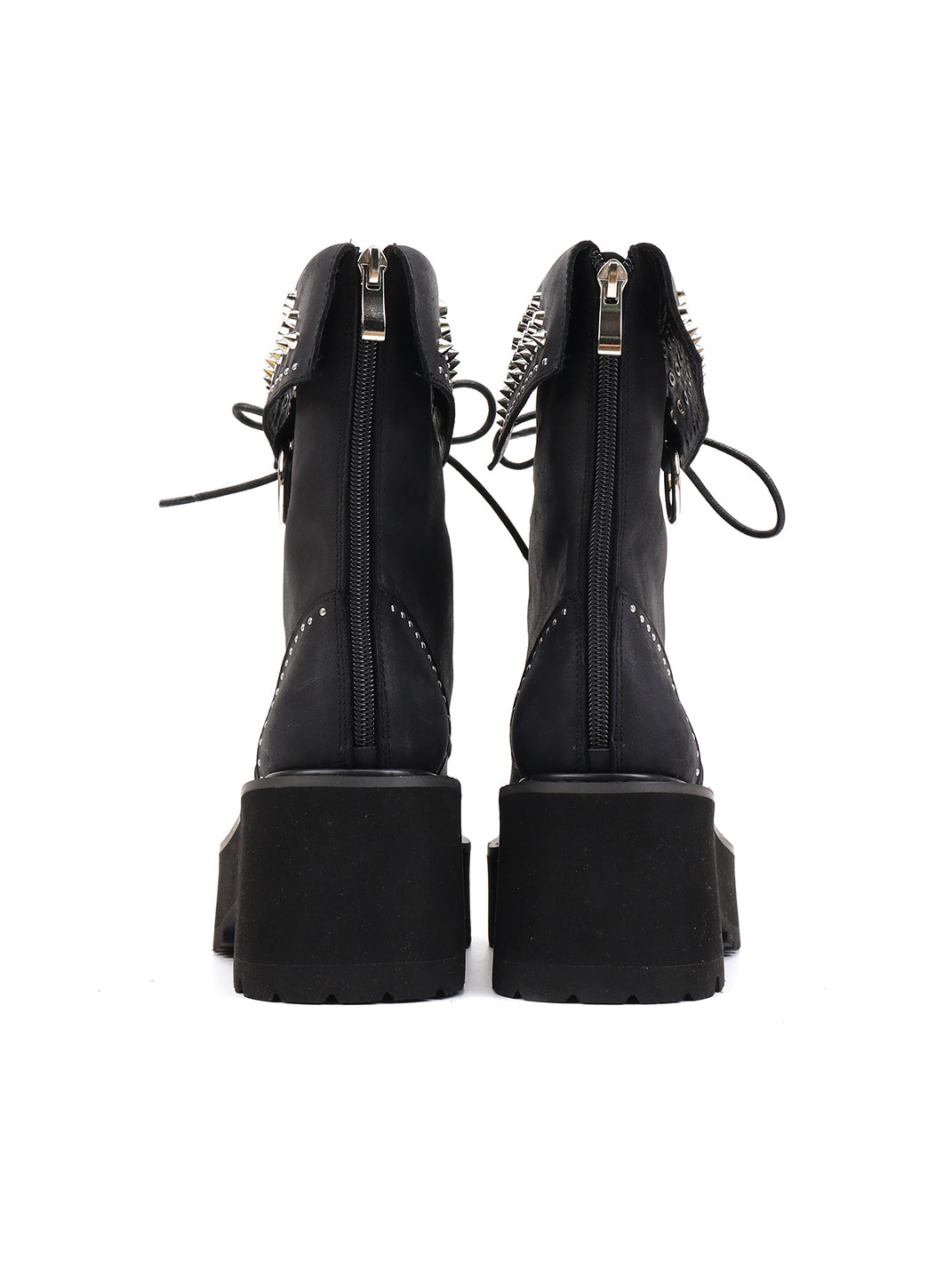 Studded-Cuff Distressed Leather Combat Boots
