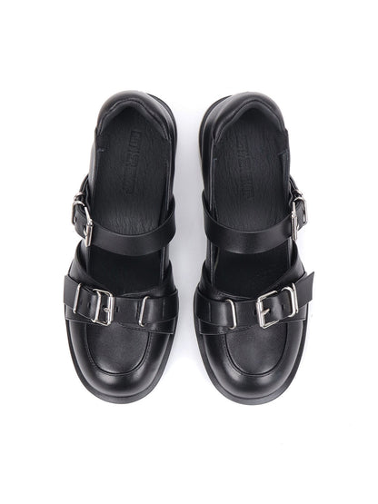 Double-Buckle Round-Toe Block-Heel Mary Janes