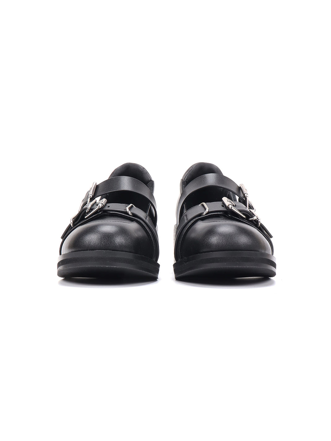 Double-Buckle Round-Toe Block-Heel Mary Janes