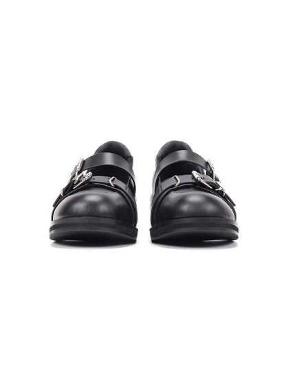 Double-Buckle Round-Toe Block-Heel Mary Janes