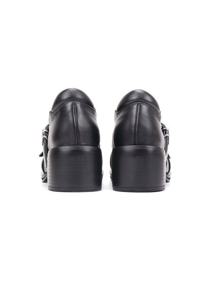 Double-Buckle Round-Toe Block-Heel Mary Janes