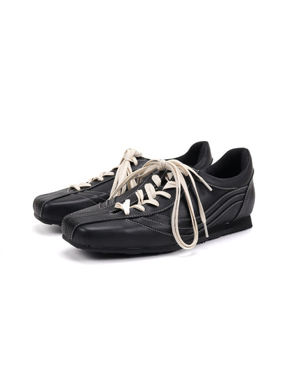 Square-Toe Black Leather Retro Trainers