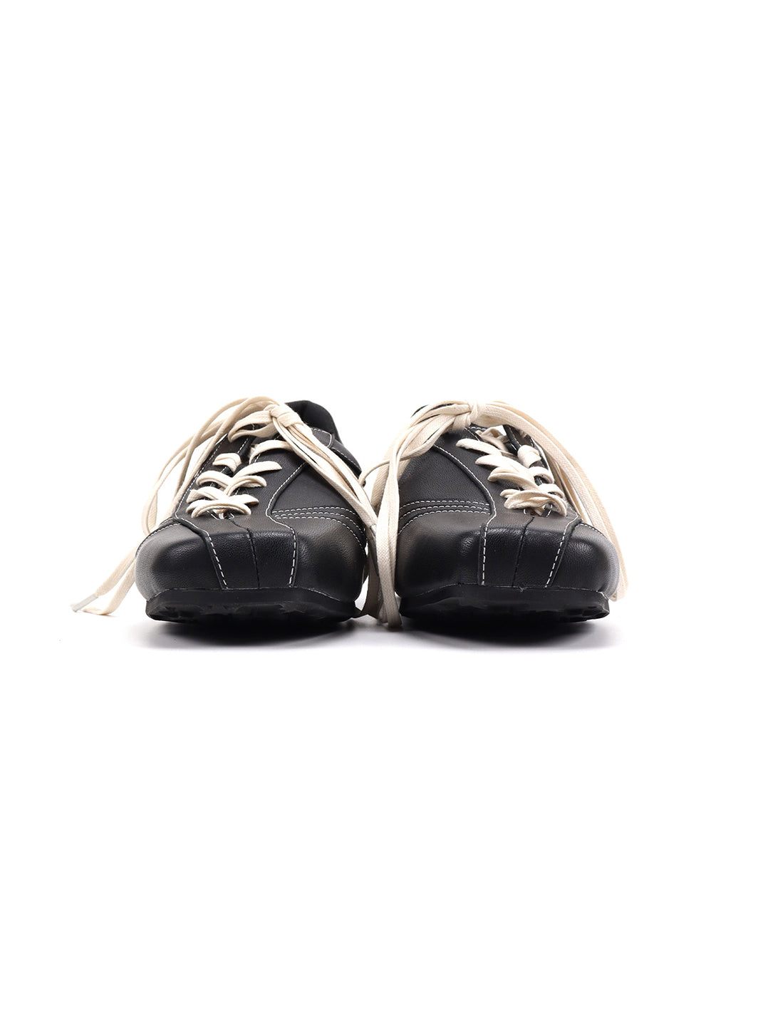 Square-Toe Black Leather Retro Trainers