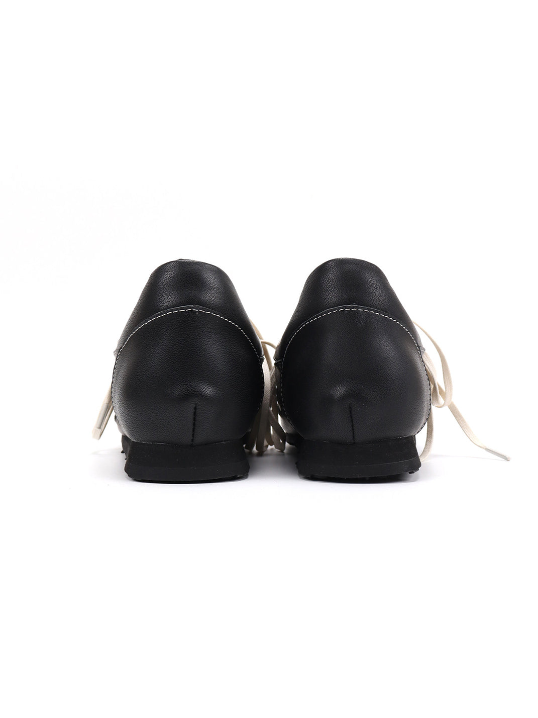 Square-Toe Black Leather Retro Trainers