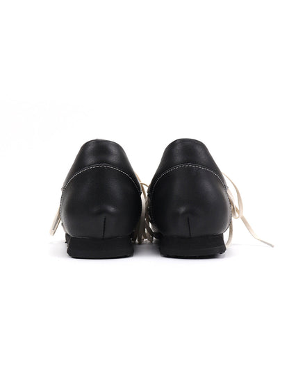 Square-Toe Black Leather Retro Trainers