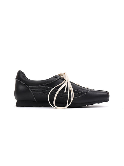 Square-Toe Black Leather Retro Trainers