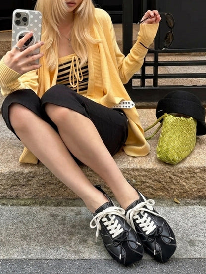 Square-Toe Leather Sport Ballet Flats