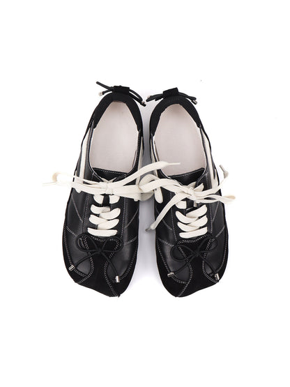 Square-Toe Leather Sport Ballet Flats