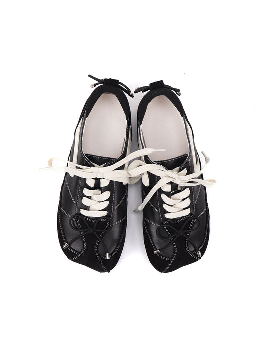 Square-Toe Leather Sport Ballet Flats