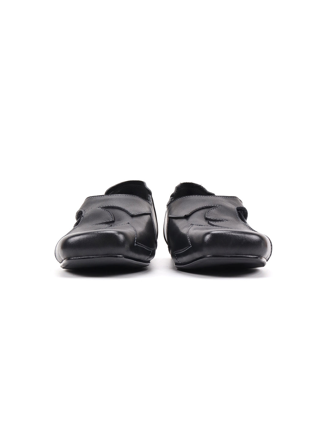 Star-Panel Square-Toe Leather Ballet Flats