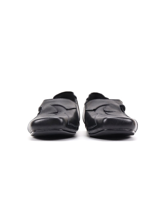 Star-Panel Square-Toe Leather Ballet Flats