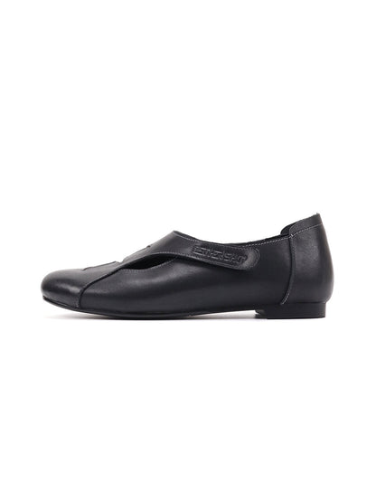 Star-Panel Square-Toe Leather Ballet Flats