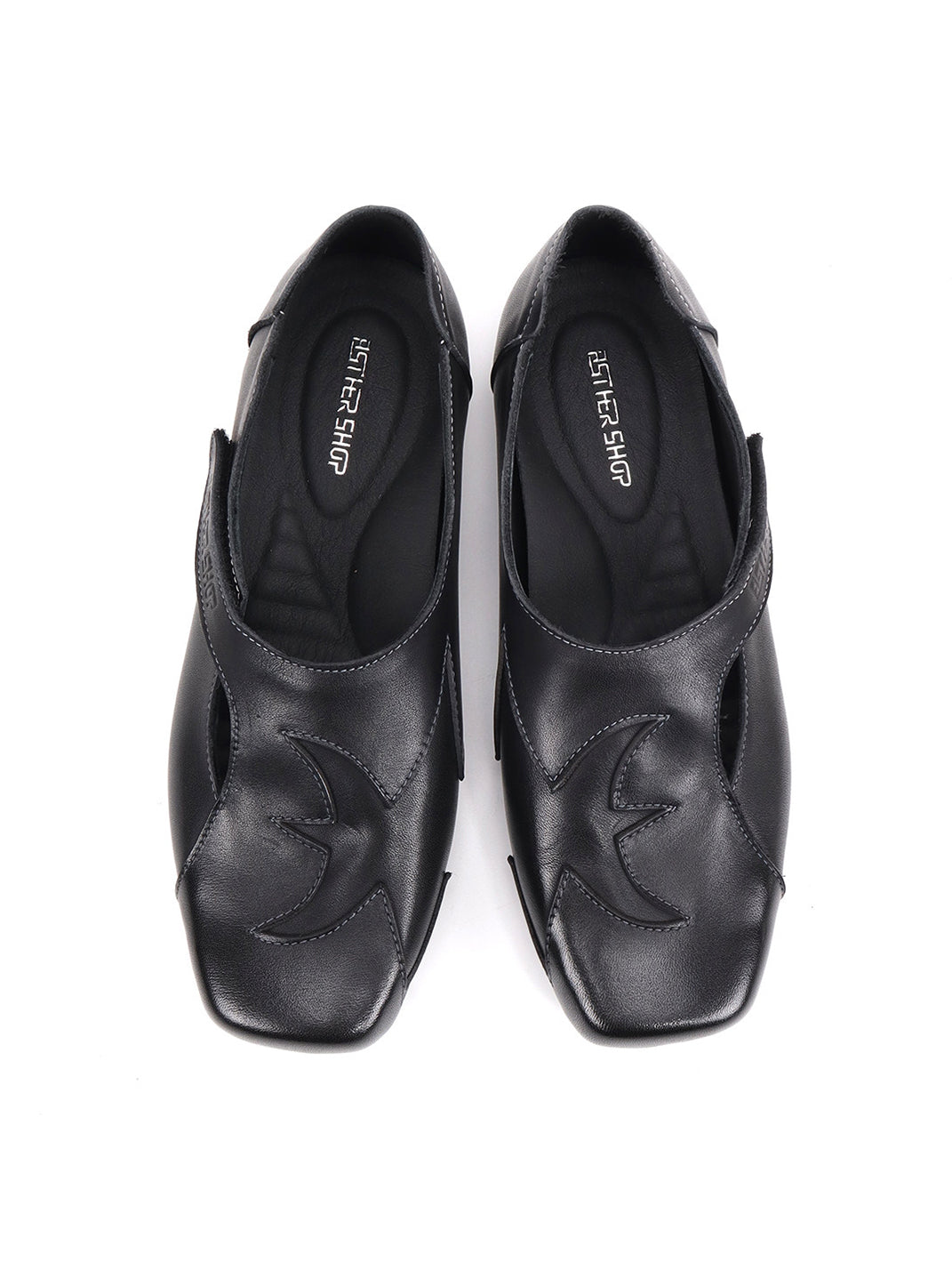 Star-Panel Square-Toe Leather Ballet Flats