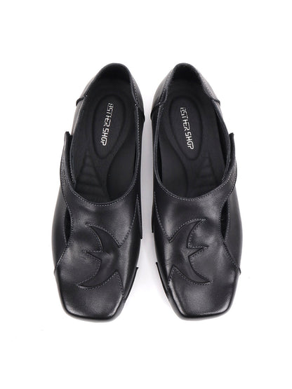 Star-Panel Square-Toe Leather Ballet Flats