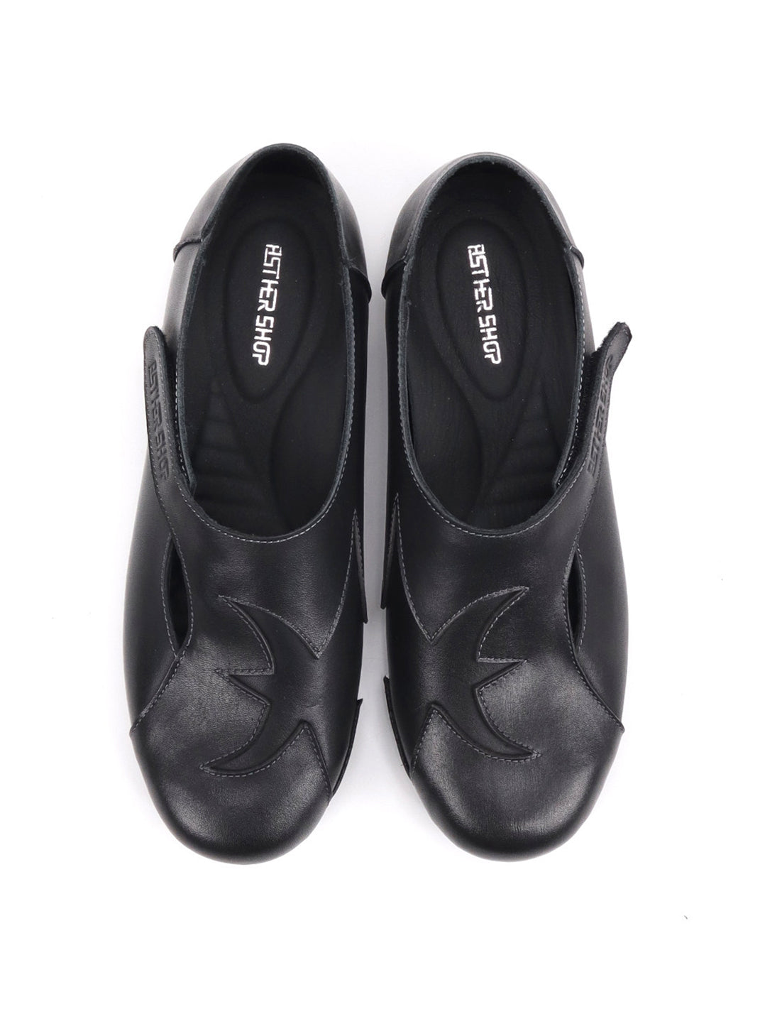 Star-Panel Square-Toe Leather Ballet Flats