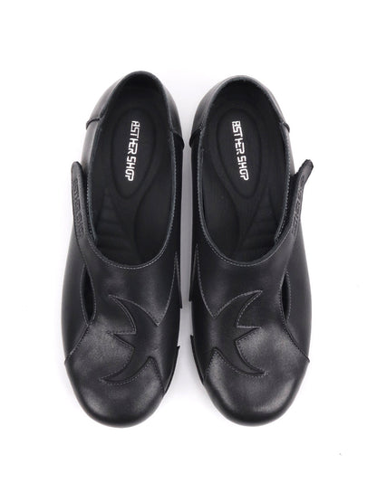 Star-Panel Square-Toe Leather Ballet Flats