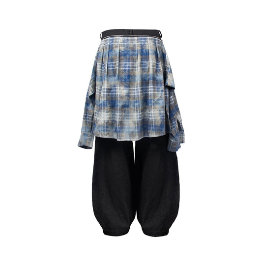 RELABEL Detachable Plaid Flap Panel Wide-Leg Pants