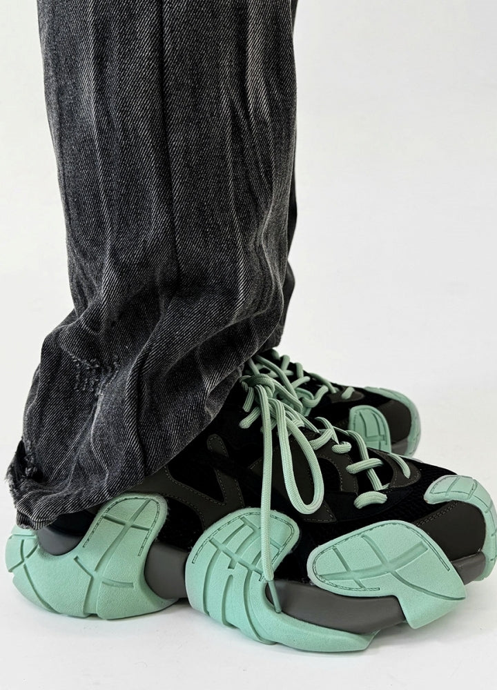 Wide-up length design color thick-soled tech sneakers