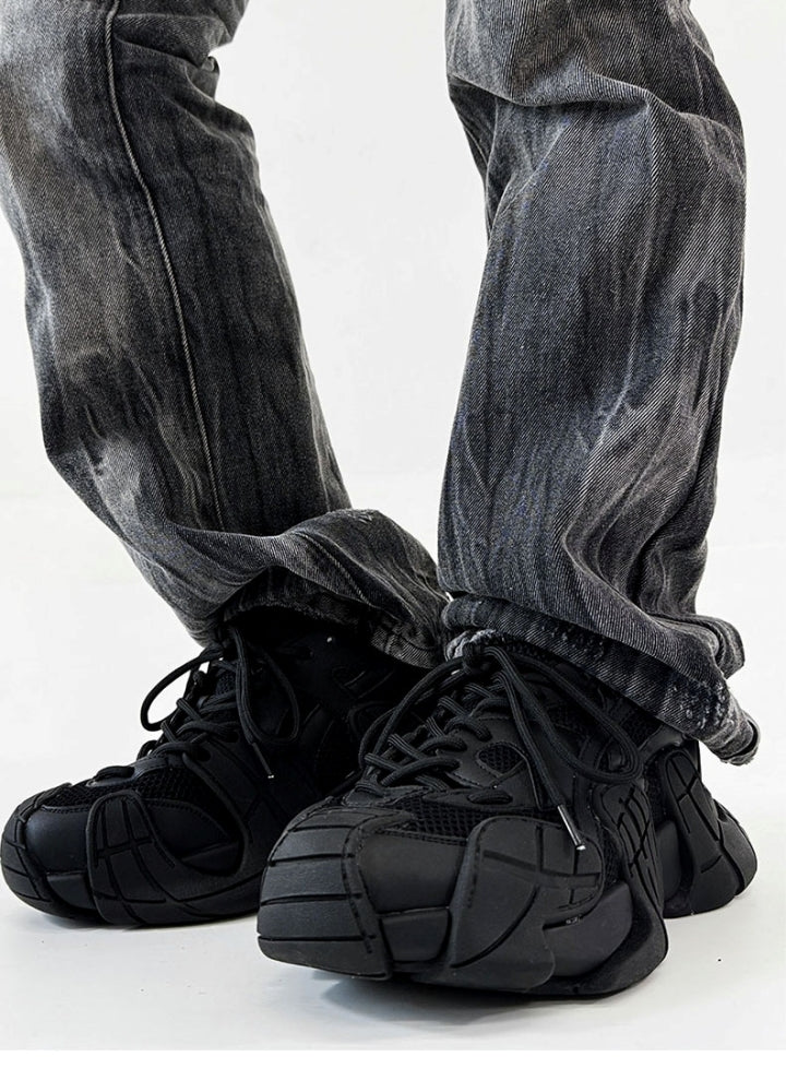 Wide-up length design color thick-soled tech sneakers