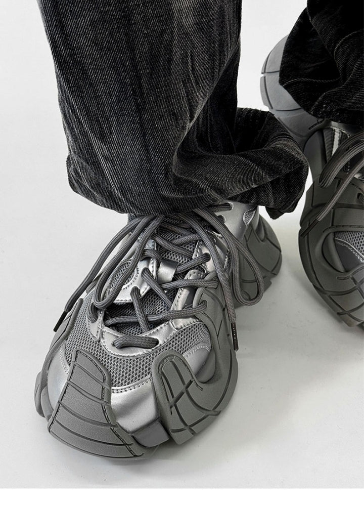 Wide-up length design color thick-soled tech sneakers