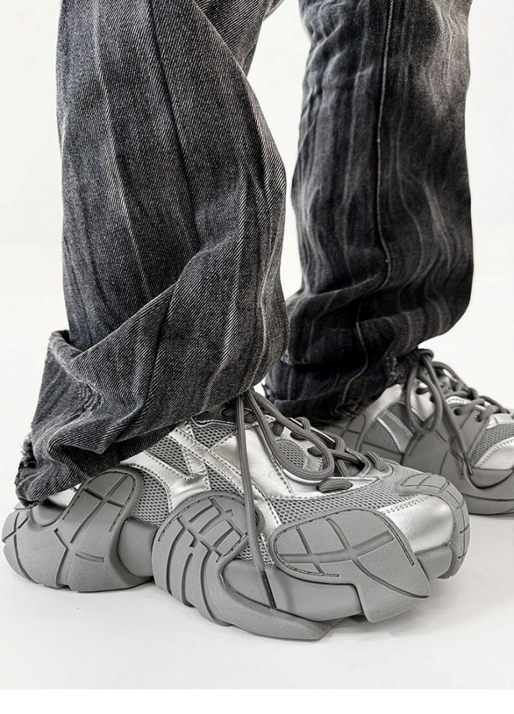 Wide-up length design color thick-soled tech sneakers