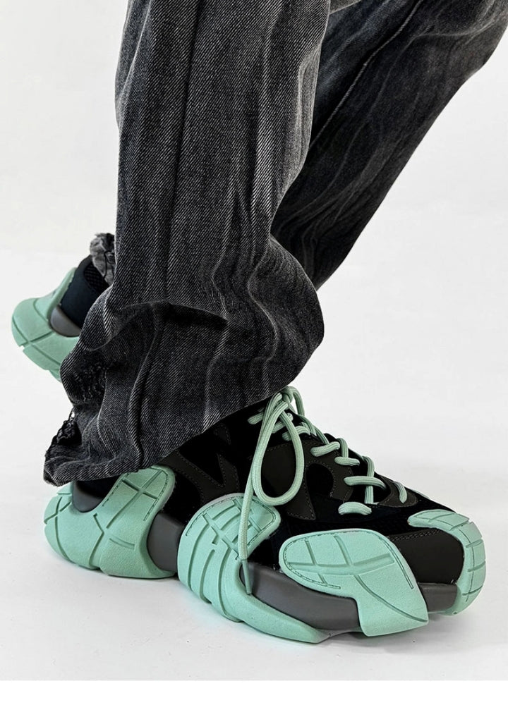 Wide-up length design color thick-soled tech sneakers