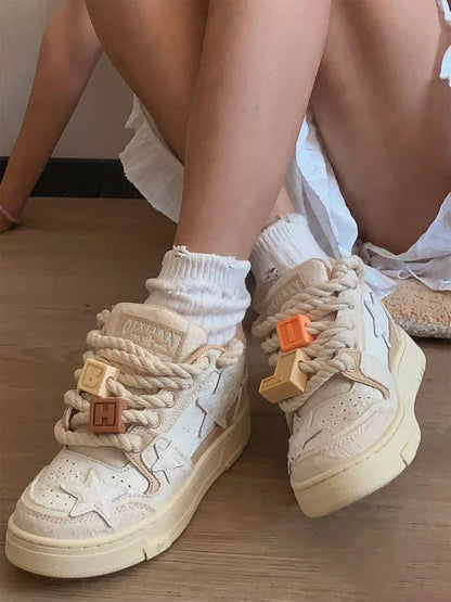 Beige Lace Star Low-Top Sneakers