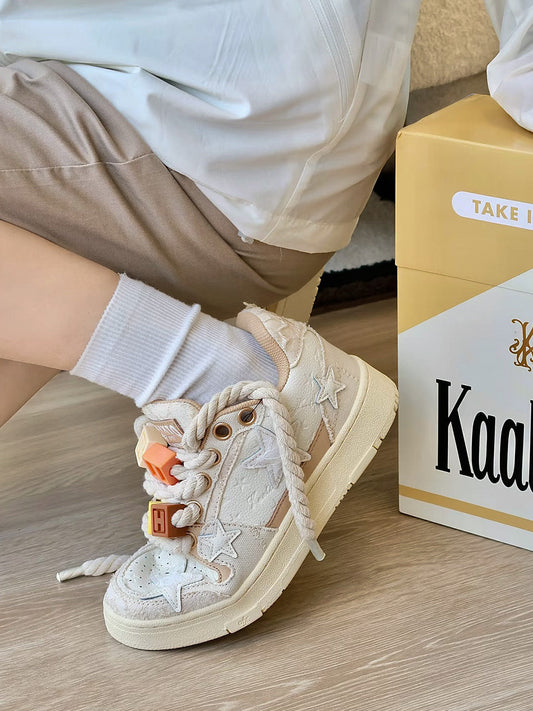 Beige Lace Star Low-Top Sneakers
