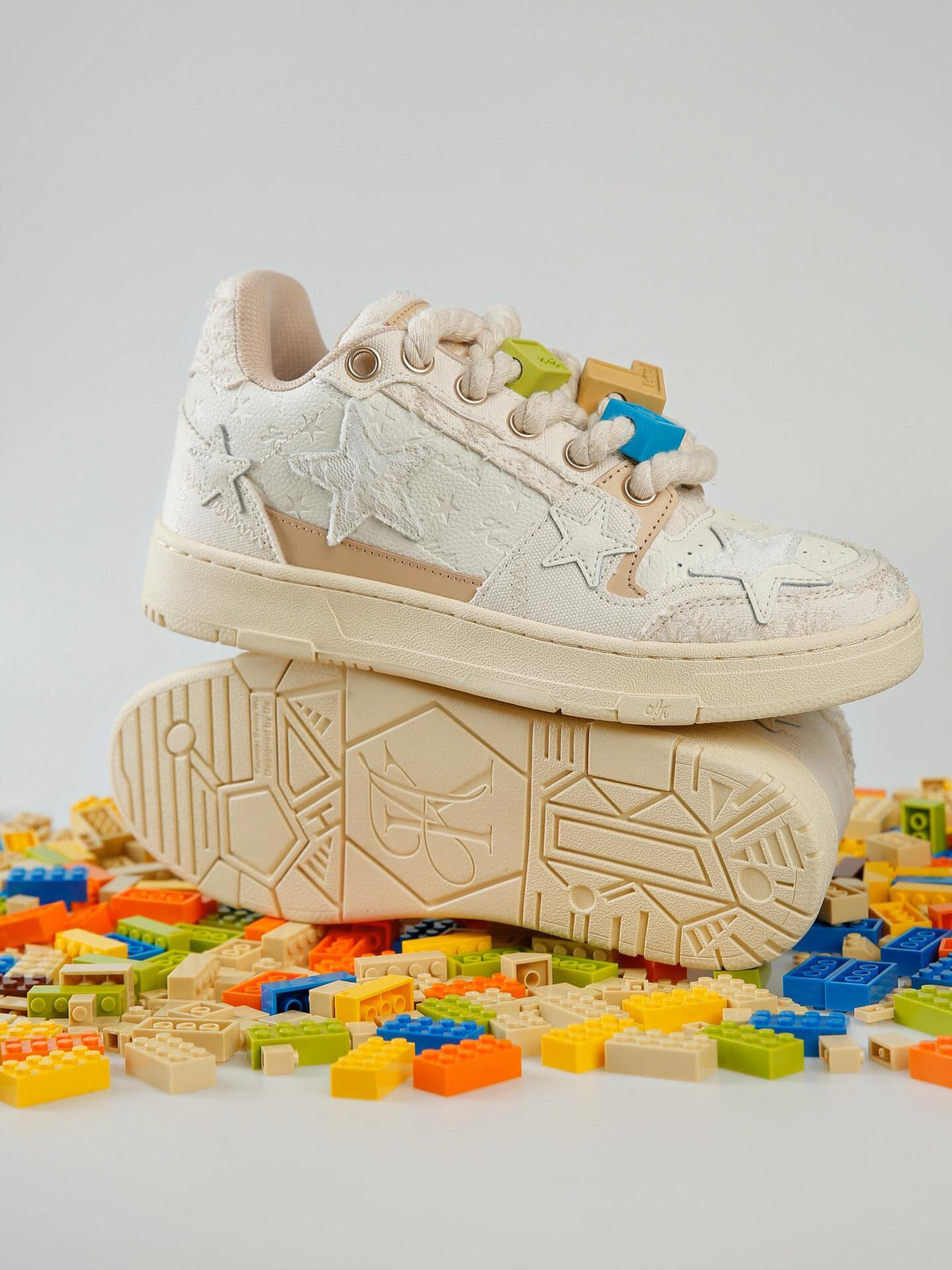 Beige Lace Star Low-Top Sneakers