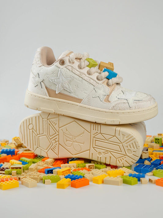 Beige Lace Star Low-Top Sneakers