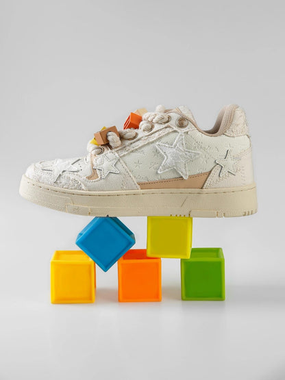 Beige Lace Star Low-Top Sneakers