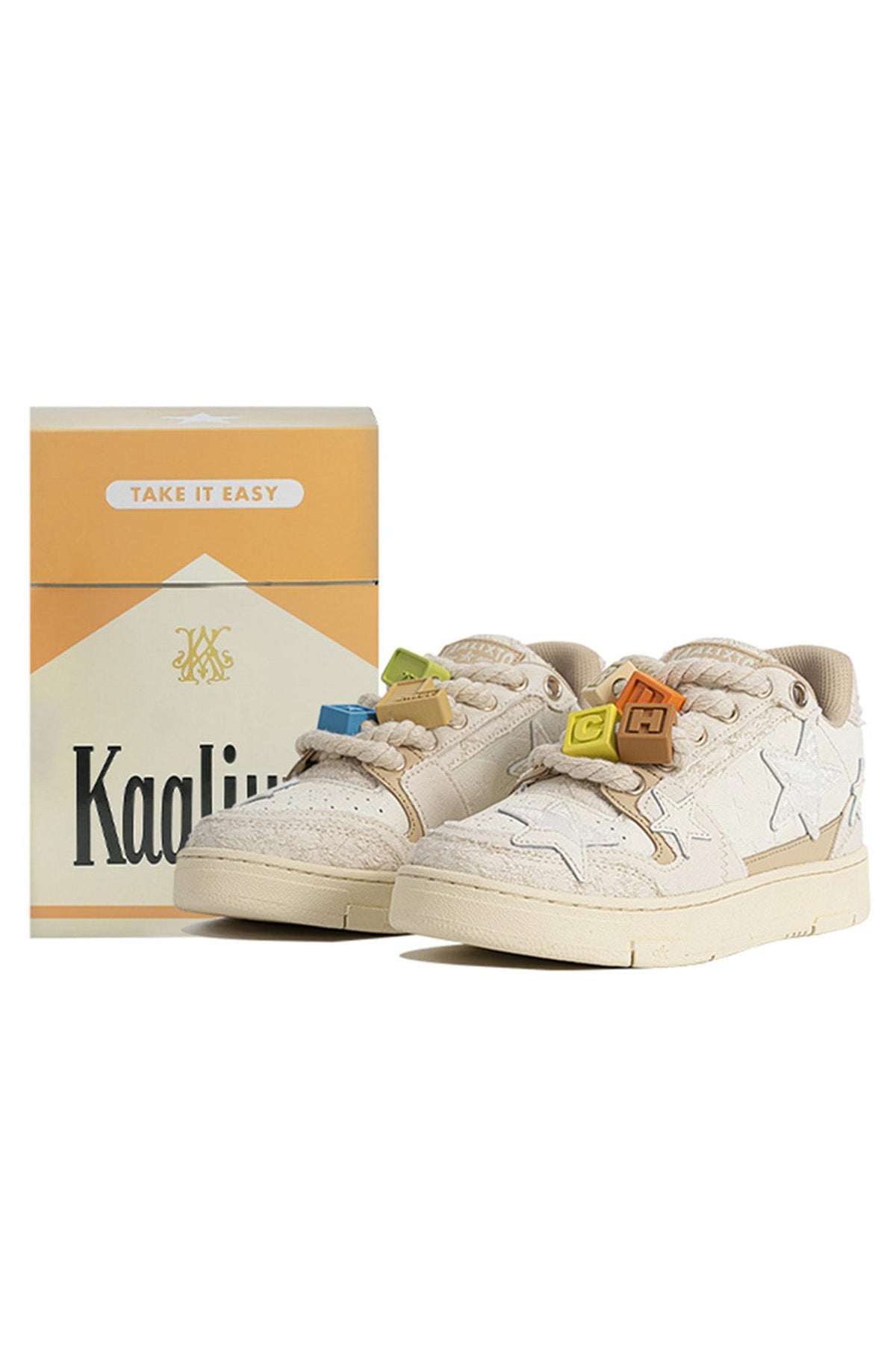 Beige Lace Star Low-Top Sneakers