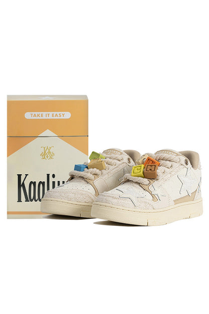 Beige Lace Star Low-Top Sneakers