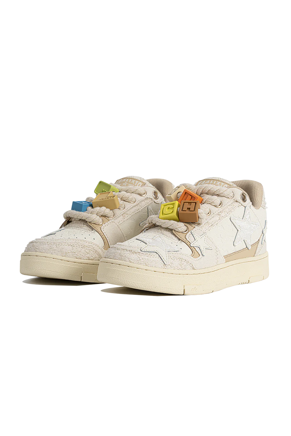 Beige Lace Star Low-Top Sneakers