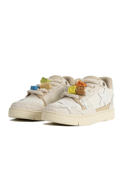 Beige Lace Star Low-Top Sneakers